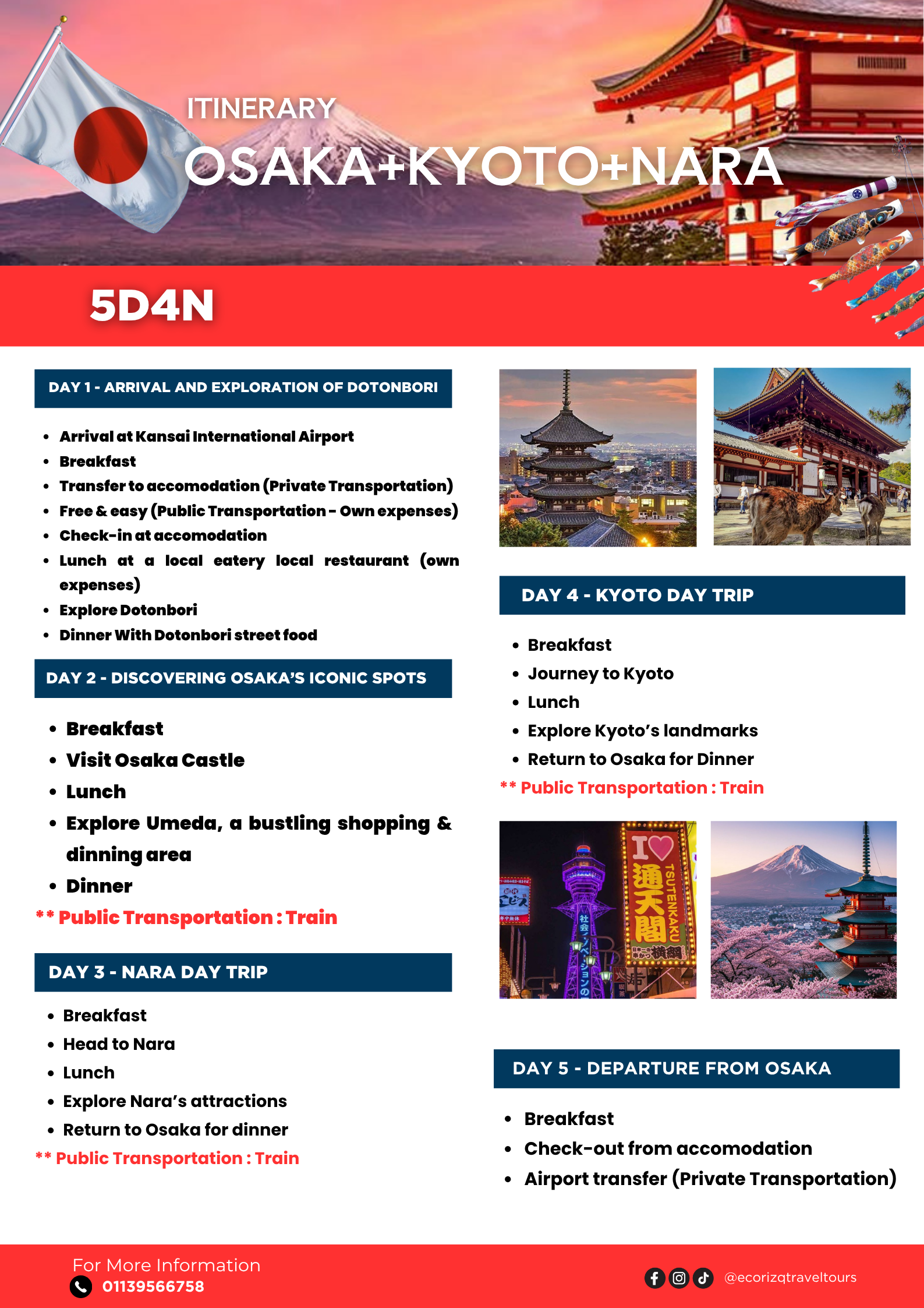 Osaka + Kyoto + Nara (5D4N) Itinerary